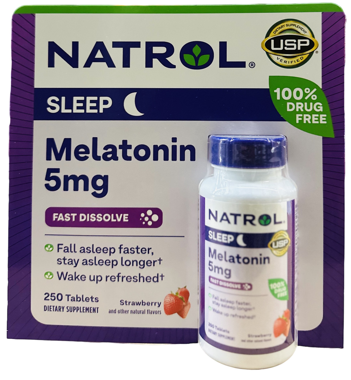 Natrol Melatonin 5 mg. 250 Fast Dissolve Sleep Tablets, EXP 04/26+Free Shipping