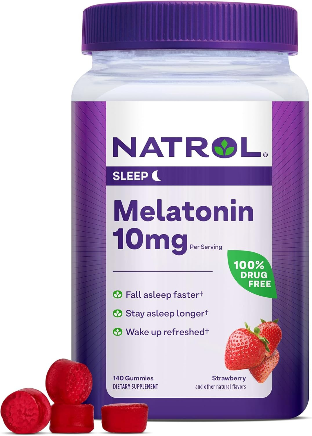 Natrol Melatonin Gummies 10mg Sleep Support Strawberry Flavor 140 Count