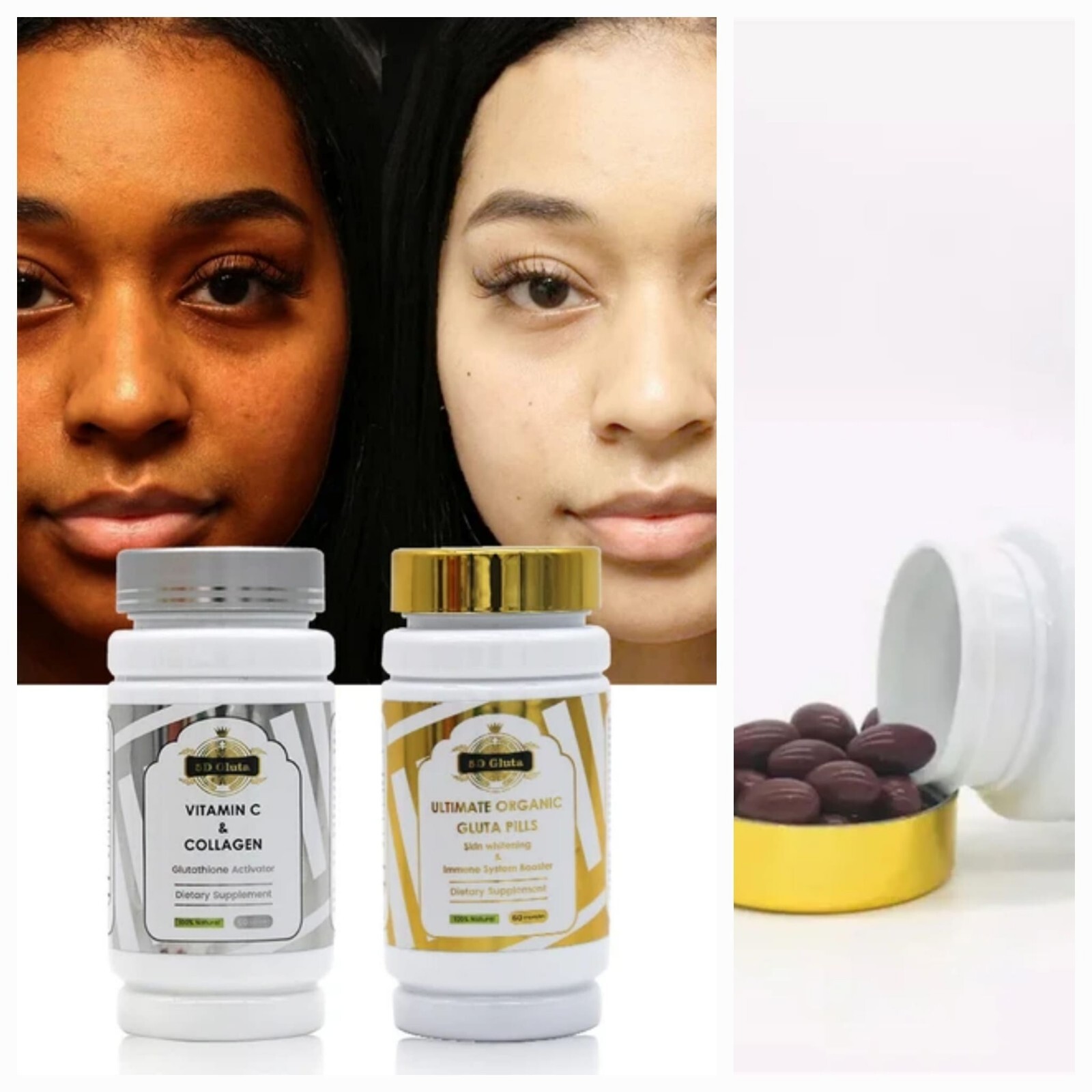 GLUTATHIONE & VITAMIN C COLLAGEN SUPER WHITENING CAPSULES x 4 Boxes