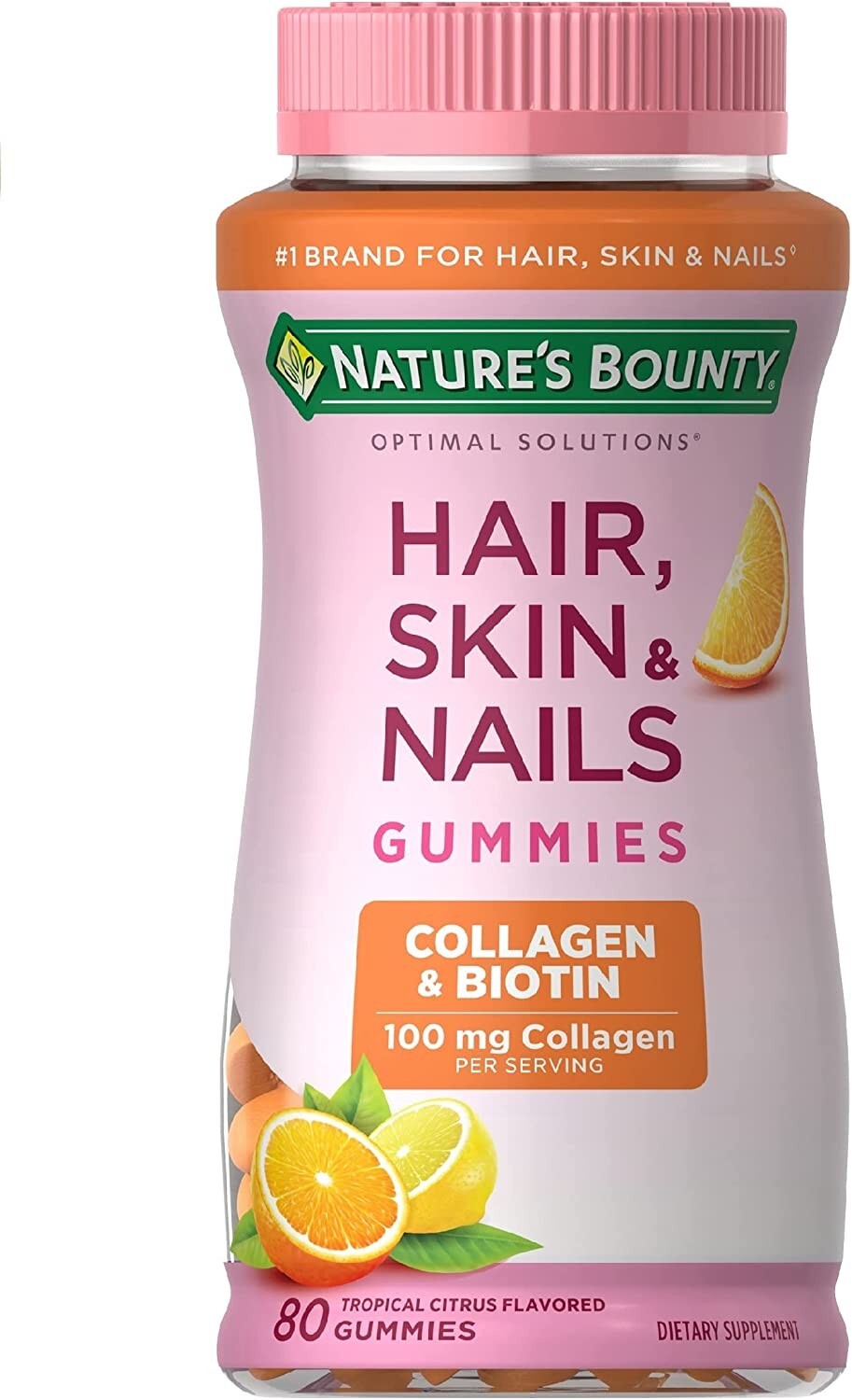 Hair, Skin & Nails Gummies with Biotin & Collagen, 80 Count Citrus Free Shipping