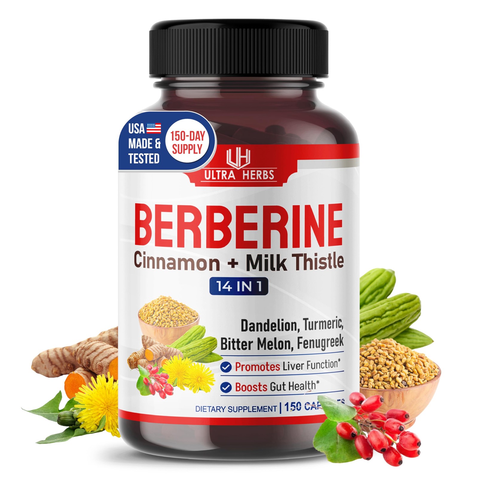 Berberine 12,200MG with Cinnamon, Milk Thistle *USA Made & Test* Promotes Liver