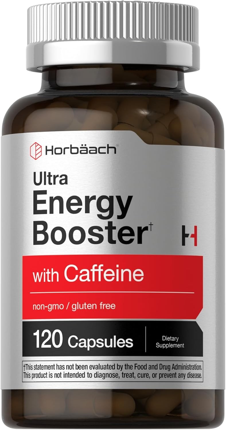 Ultra Energy Supplement | 120 Capsules | Caffeine & Vitamin B12 | by Horbaach