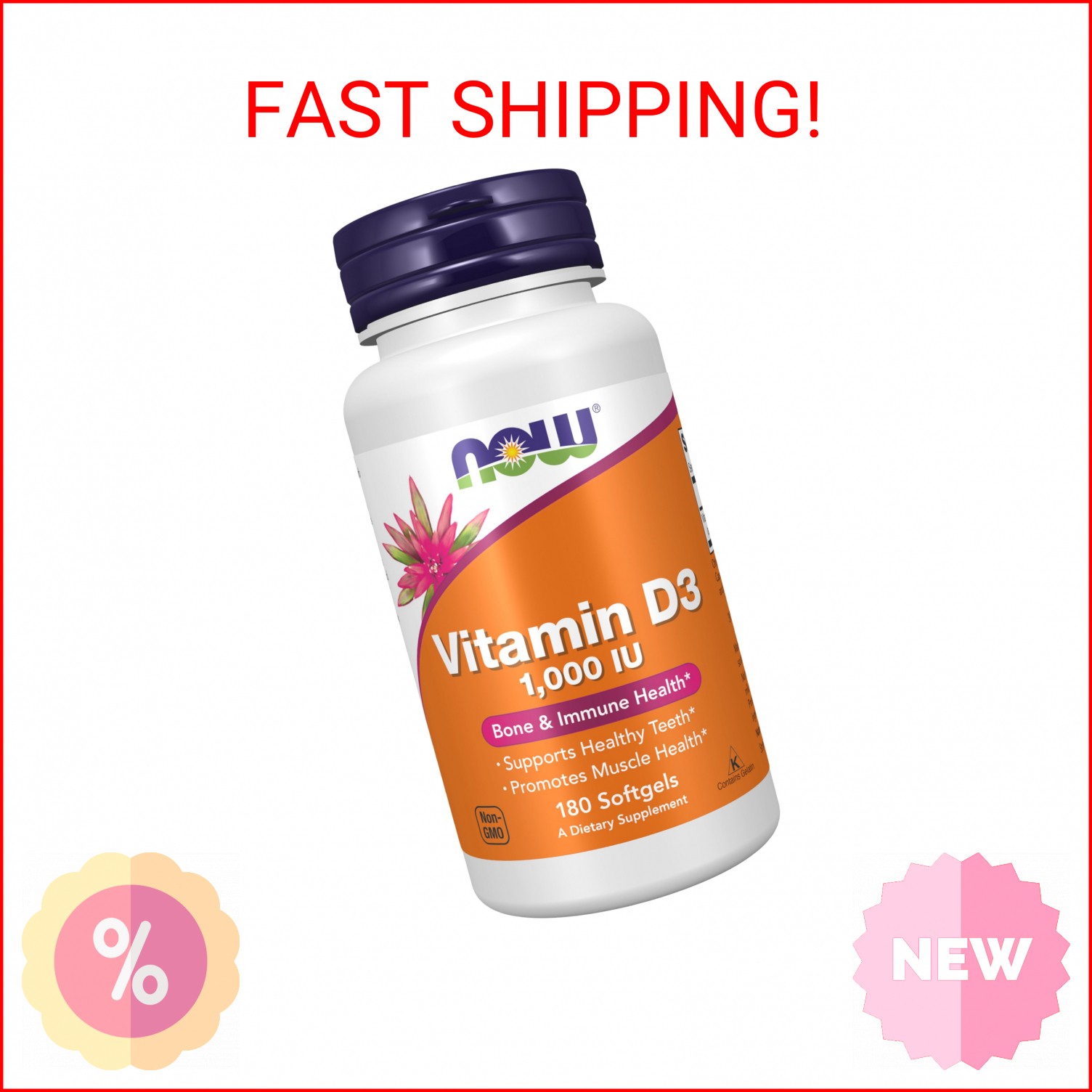 NOW Supplements, Vitamin D-3 1,000 IU, High Potency, Structural support*, 180 So