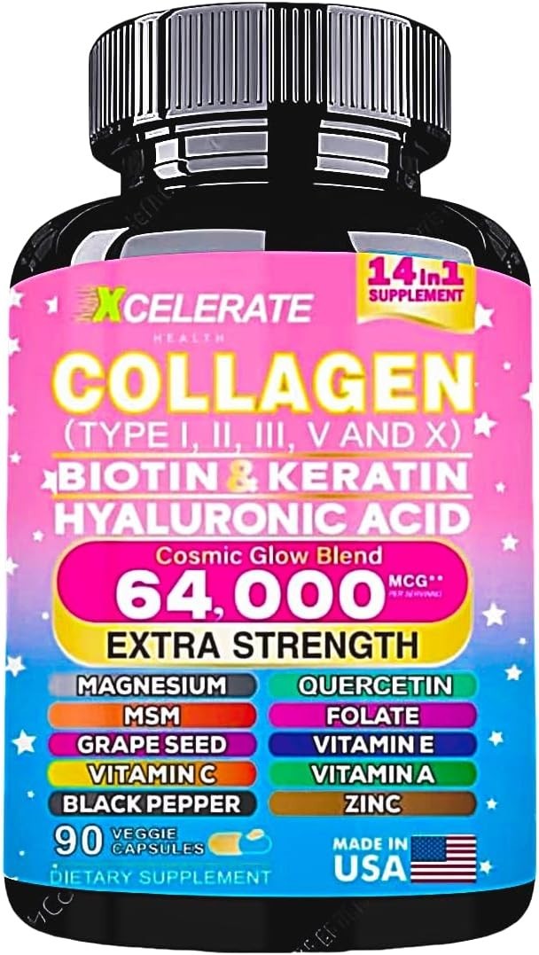 Cosmic Collagen Pills Peptides Types I II III V & X MCG Biotin Keratin Hyalur…