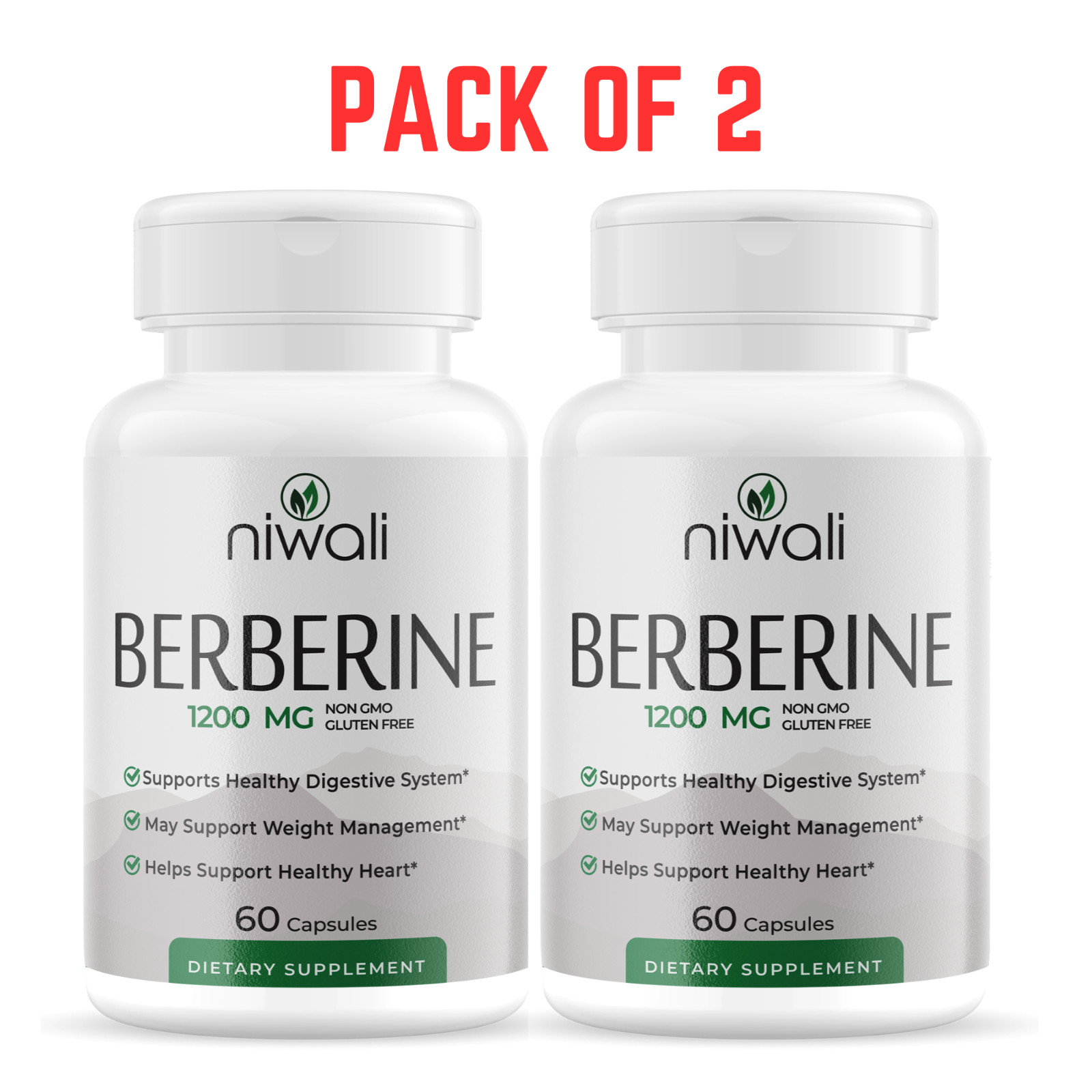 Niwali Berberine Supplement – Potent 1200mg Per Serving | Berberine HCI pack 2