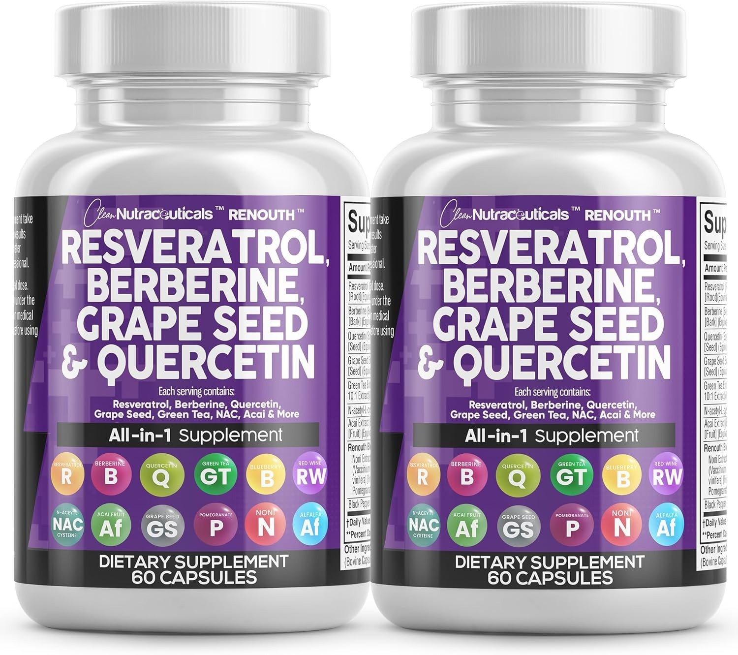 Clean Nutraceuticals Resveratrol, Berberine + (Exp 09/26) 120 Total Capsules