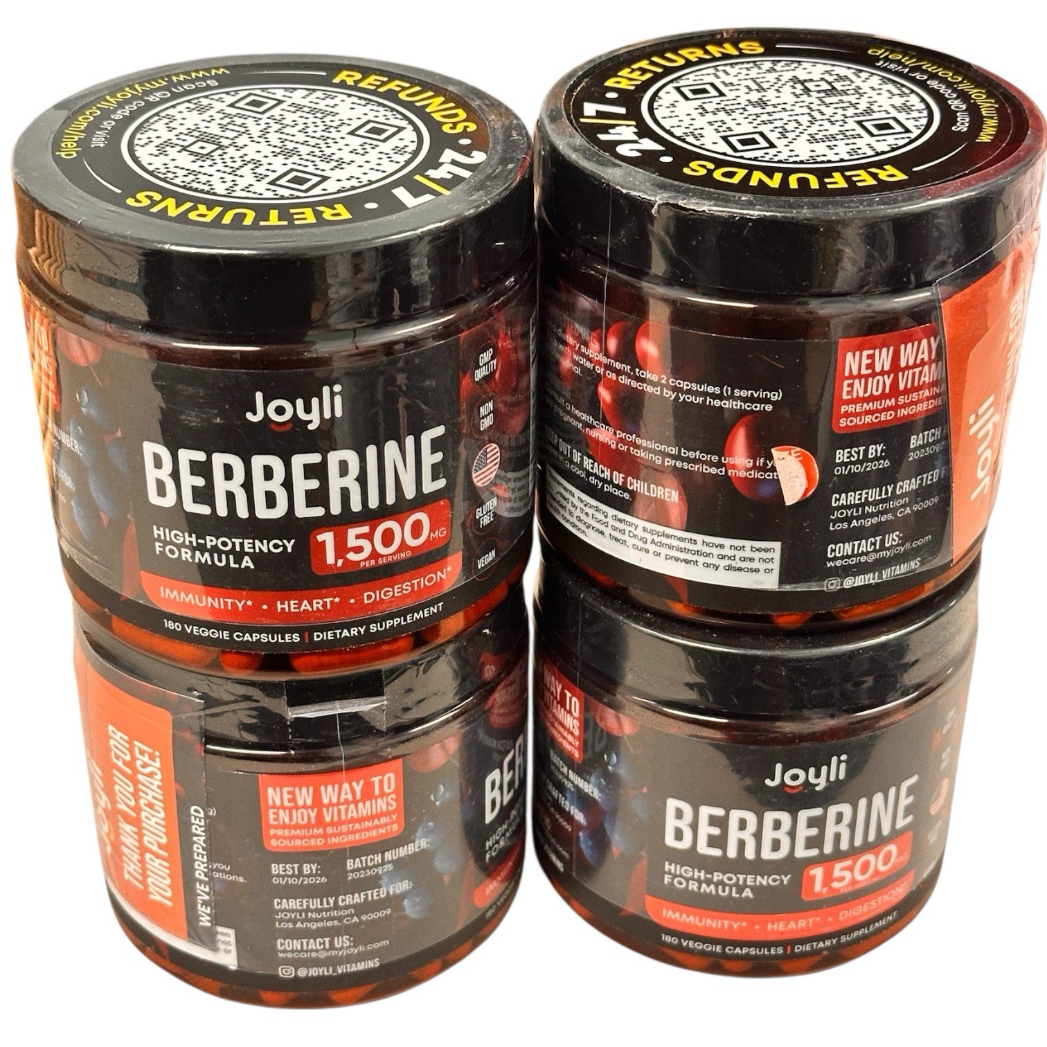 Joyli Berberine Capsules 1500mg 180-Pack Veggie Capsules New Sealed X 4