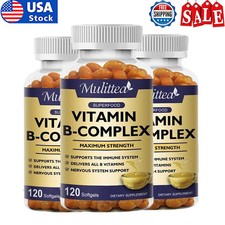 3xVitamin B Complex 120 Capsules B1,B2,B3,B5,B6,B7,B9,B12, Immune Support Pills