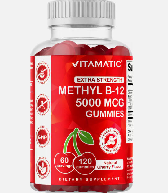 Extra Strength Vitamin B12 5000 Mcg (Methyl B12) Gummies 120 Count Cherry Flavor