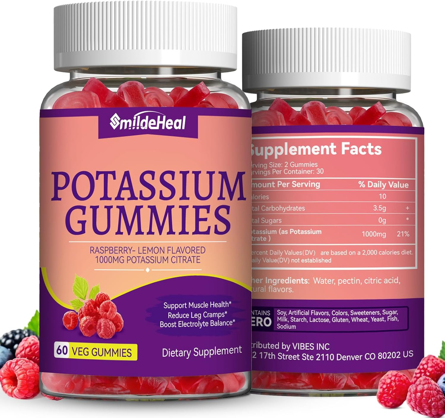 2 Pack Potassium Supplement Gummies 1000mg Potassium Gummies for Adults Suppo…
