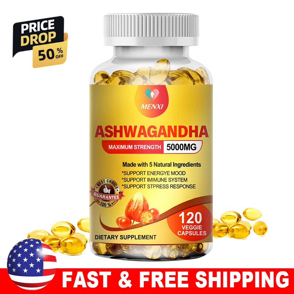 Organic Ashwagandha Capsules 5000mg Per Serving with Black Pepper Root Powder