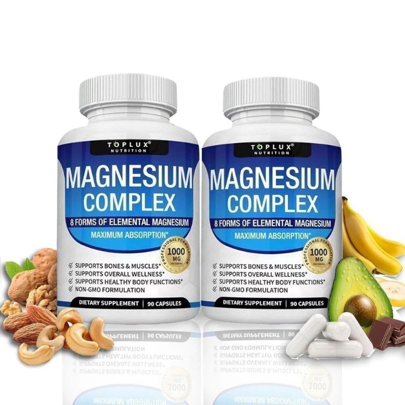 2PCS- Magnesium Complex 1000mg, 8 Elemental Magnesium, Gluten Free- Non-GMO