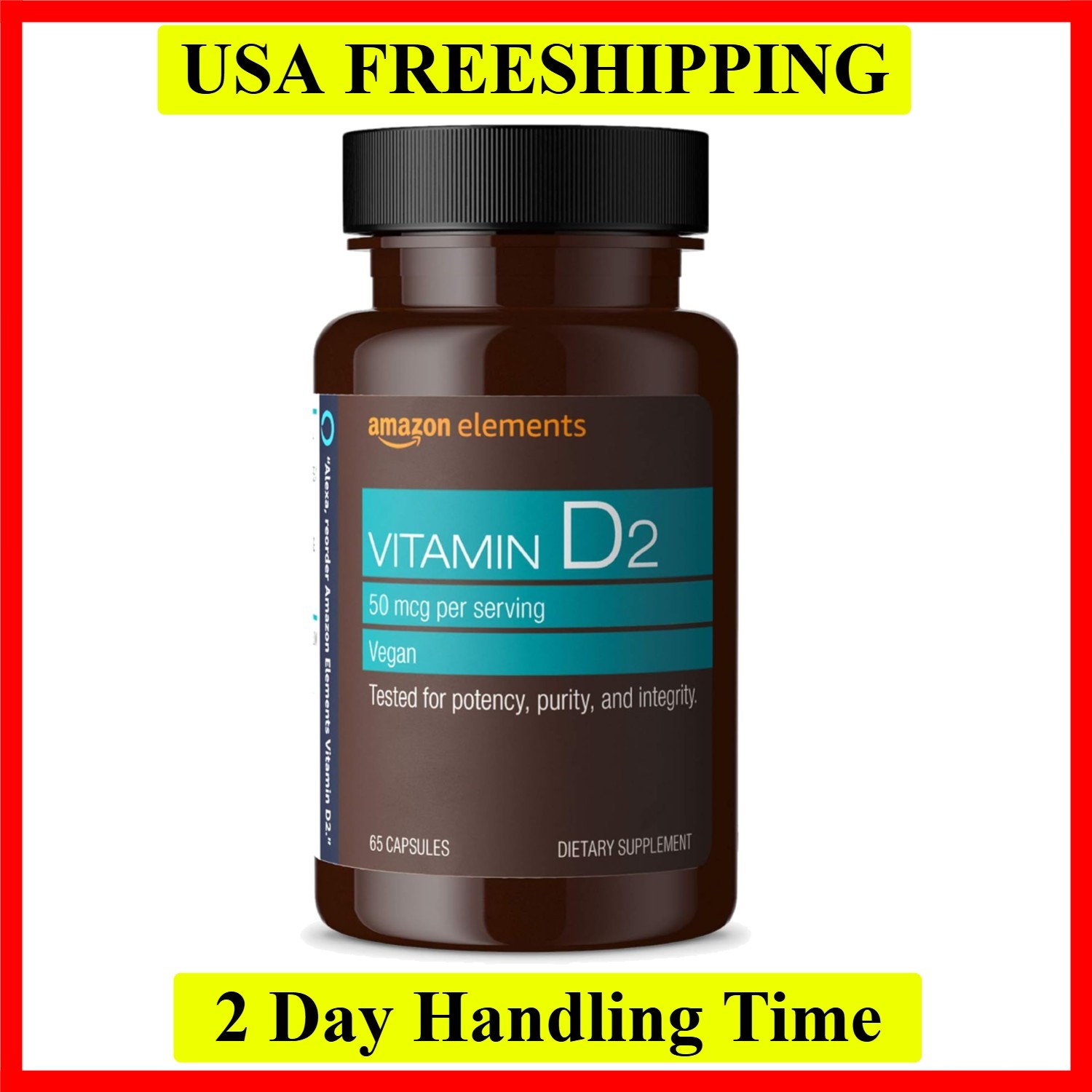 Vitamin D2 2000 IU, , 65 Capsules, Supports Strong Bones and Immune Health,