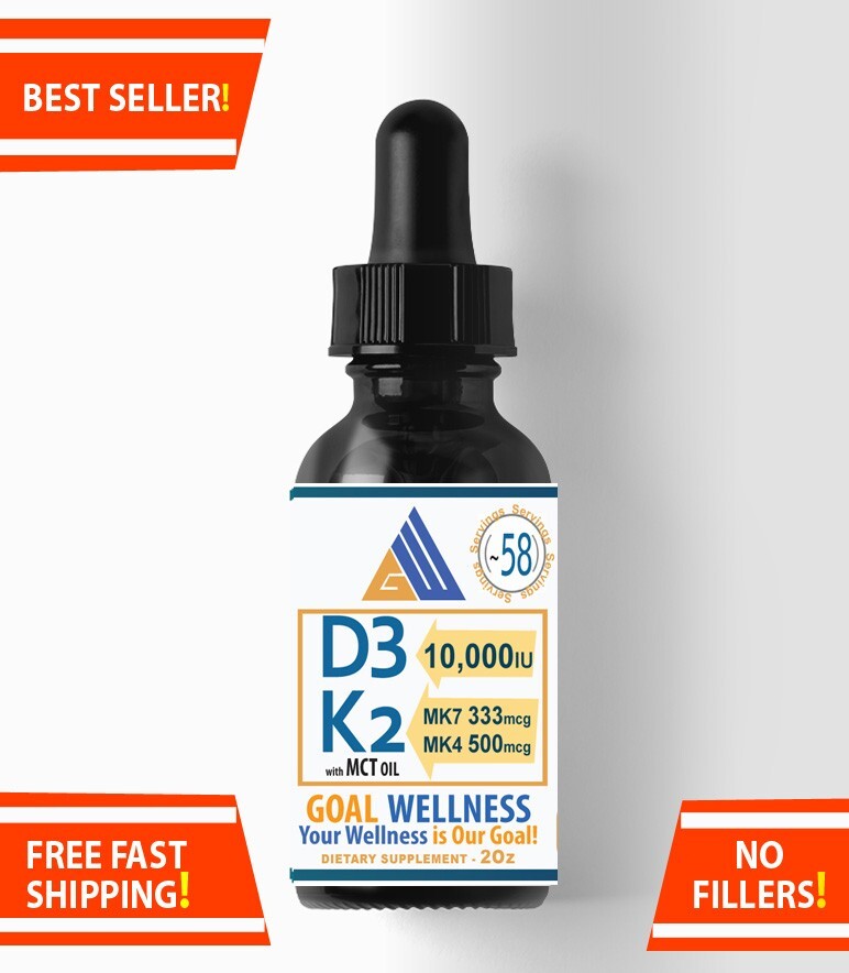 Vitamin D3 10000 IU, Vitamin K2, MCT oil, Drops, 2Oz ~58 Servings