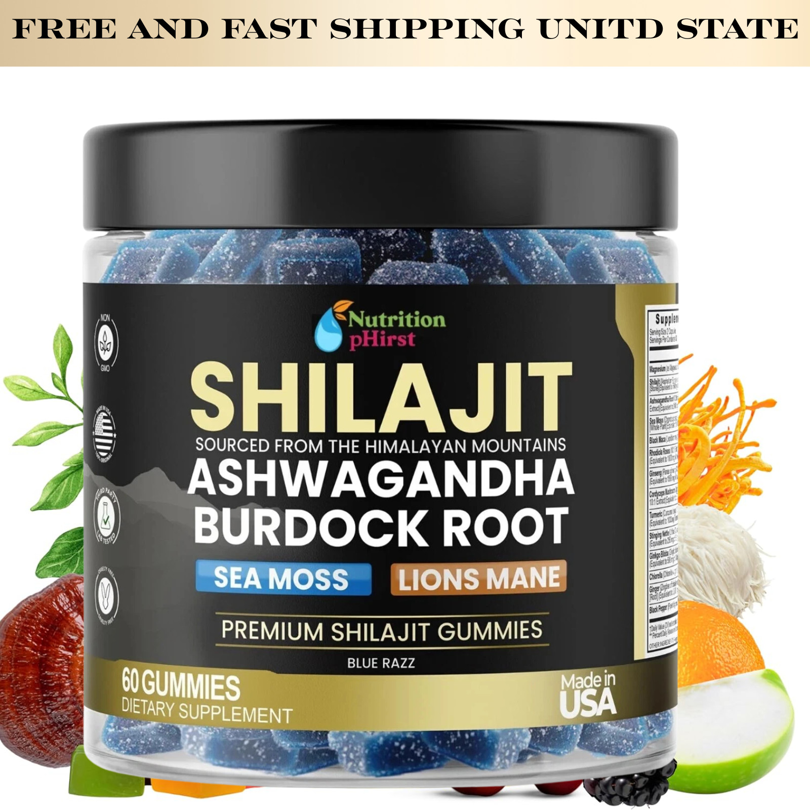 Organic Shilajit Gummies 1000Mg, Sea Moss 400Mg, Ashwagandha 1000Mg 105+ Trace M