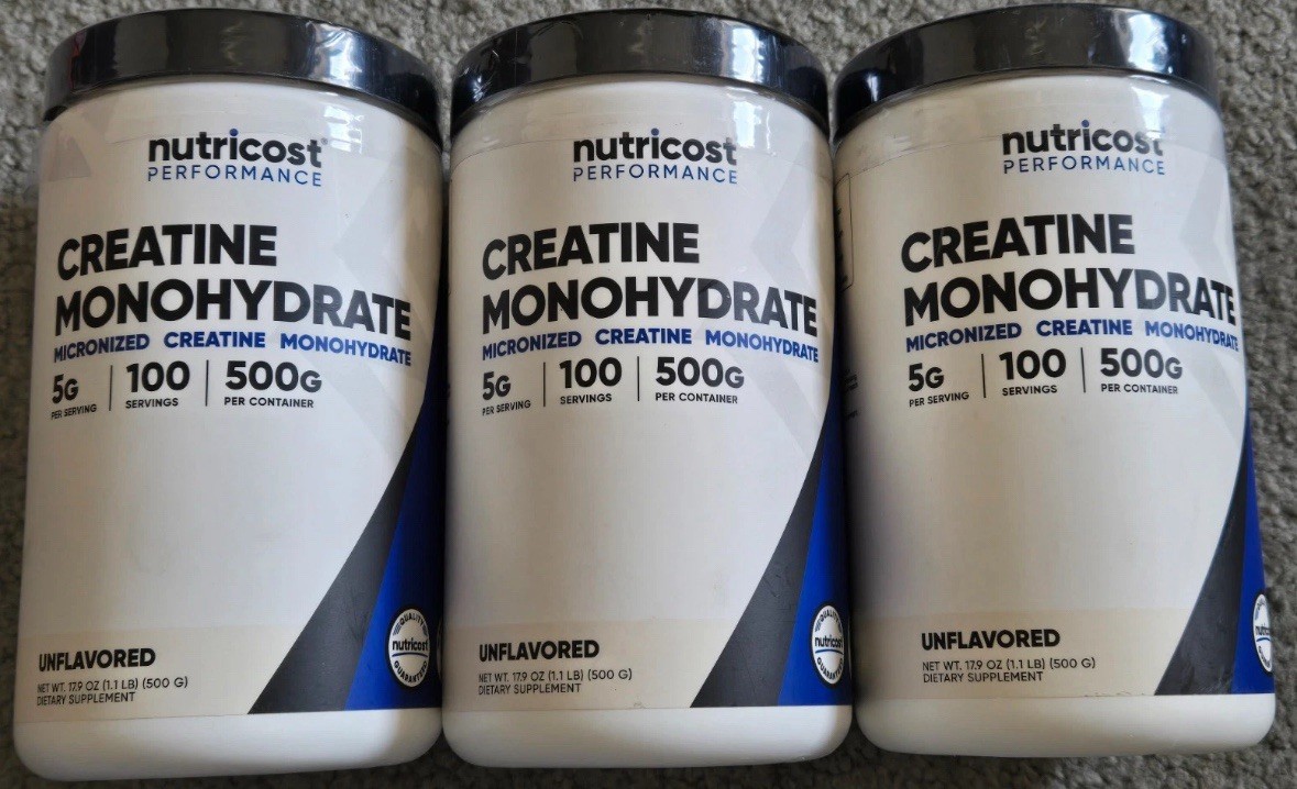 Lot Of 3 Nutricost Pure Creatine Monohydrate 500 Gram 1.1 lb Powder Exp 1/2028
