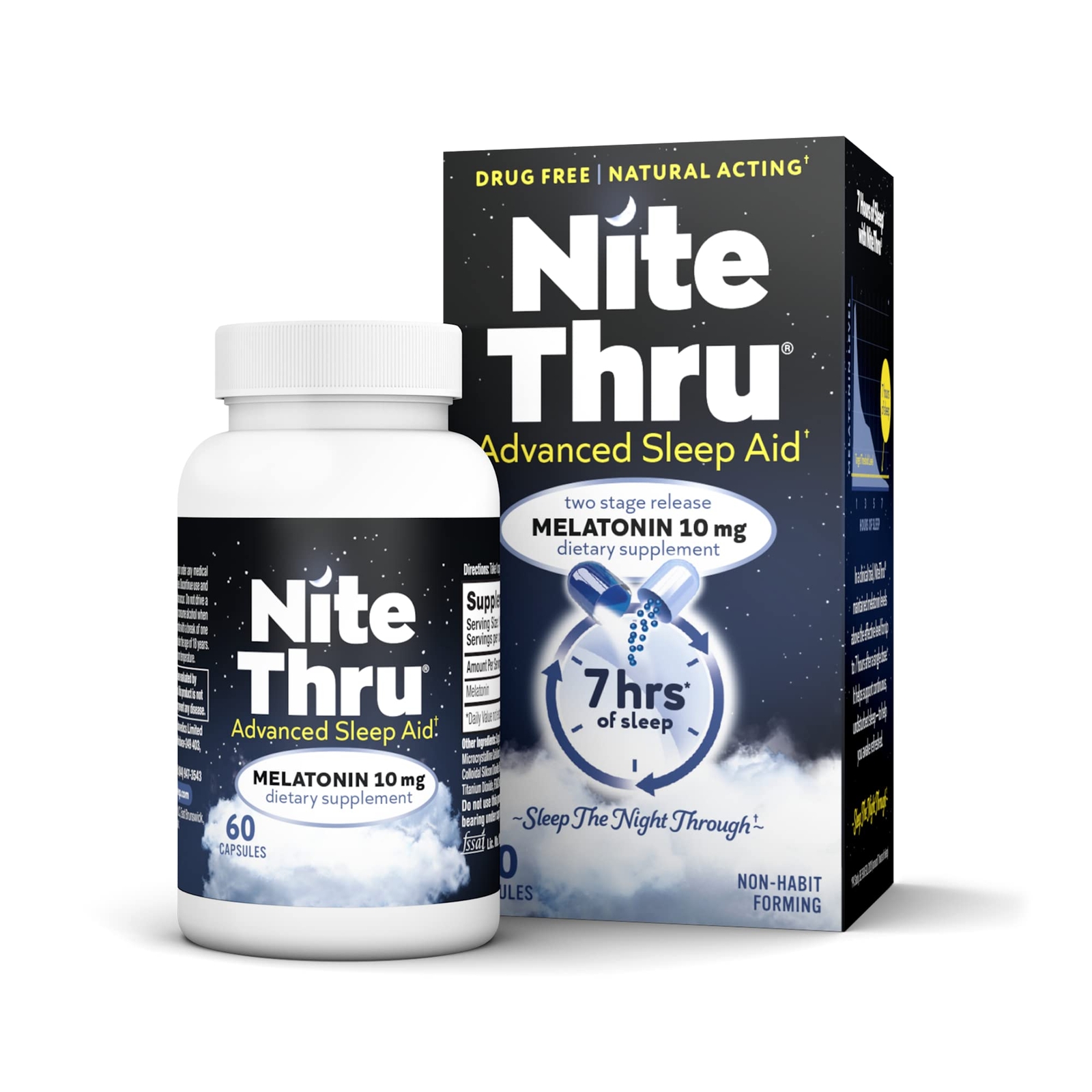 Nite Thru Advanced Sleep Aid Melatonin Dietary Supplement, 10mg Capsules, 60 …