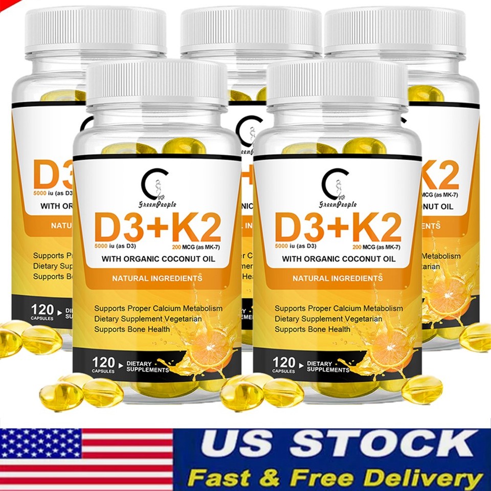 Vitamin K2 (MK7) with D3 5000 IU Supplement, 60-600 Capsules, Immune Health