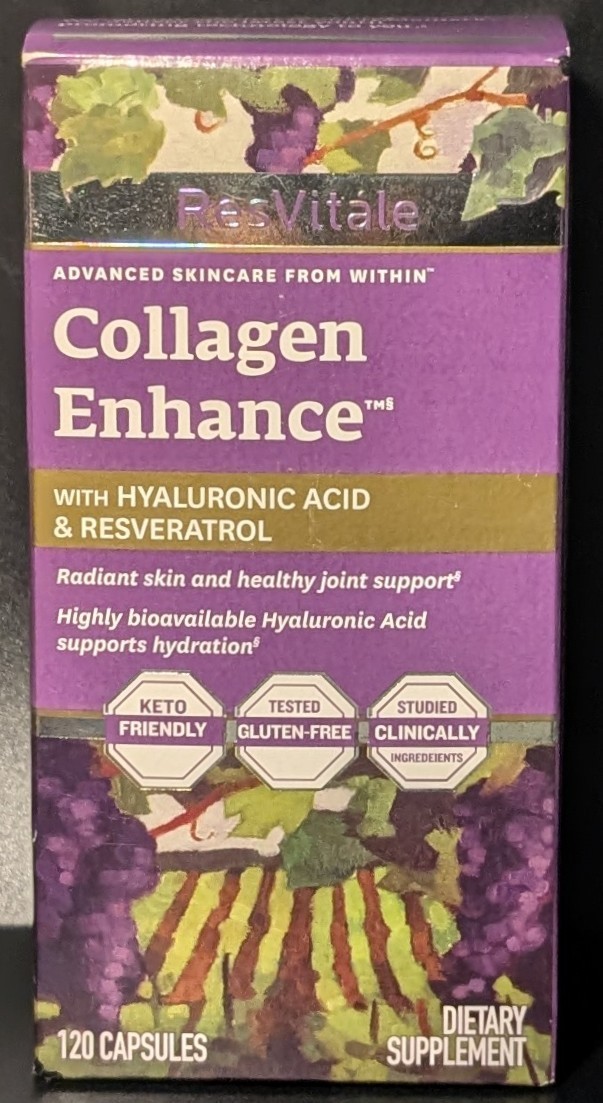 ResVitále Collagen Enhance Beauty Supplement Hyaluronic Acid Resveratrol 120Caps