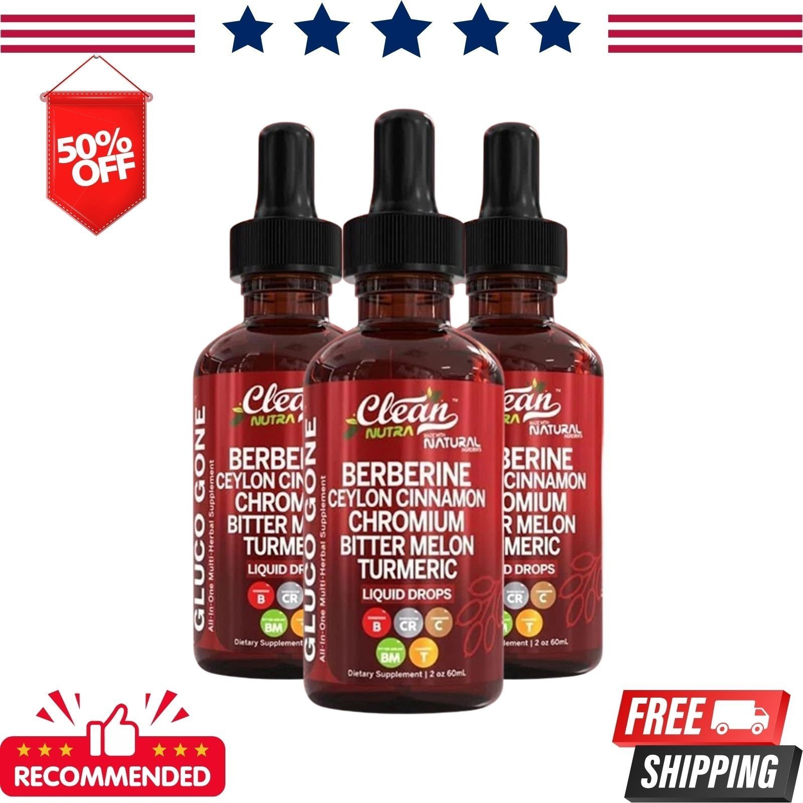 Clean Nutra Berberine with Ceylon Cinnamon Supplement Liquid Drops 3pack USA