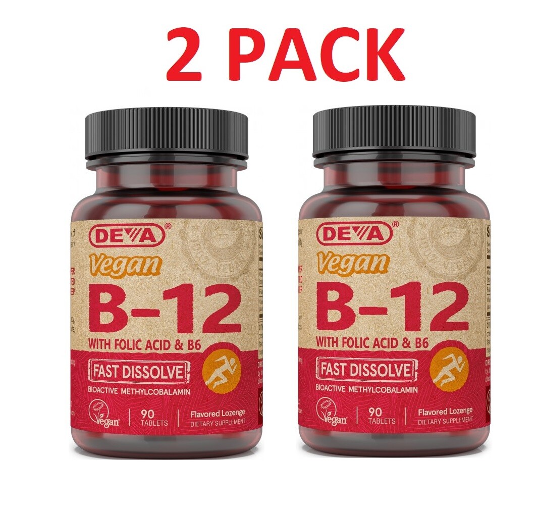 Deva Fast Dissolve B-12 with B-6 & Folic Acid, 90 Methylcobalamin: (2 PACK)