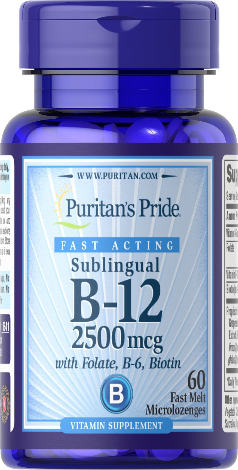 Vitamin B-12 2500 mcg Sublingual w/Folic Acid, V B-6 & Biotin-60 Microlozenges