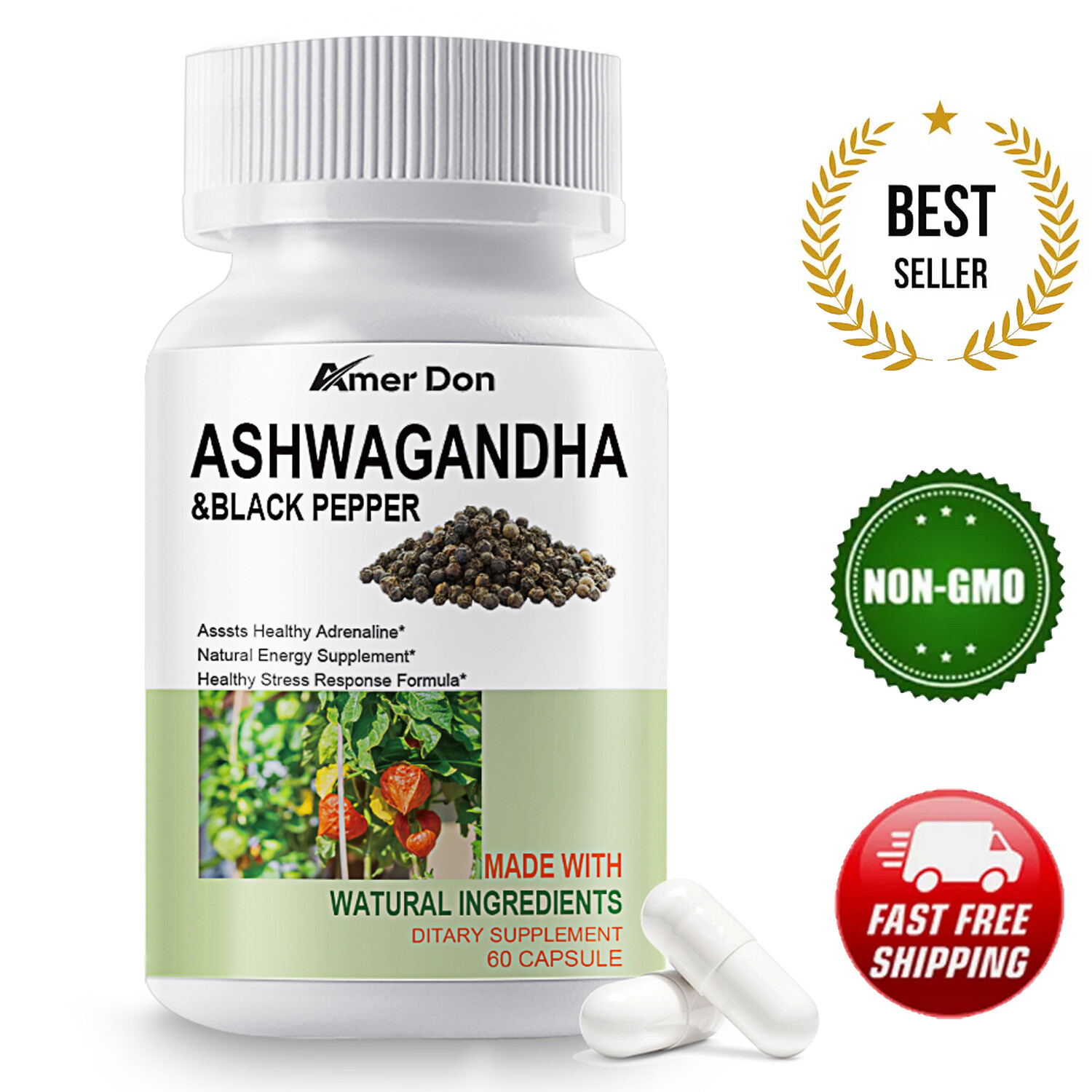 Organic Ashwagandha 5000MG Capsules Strong Stress & Adrenal Support 60 Capsules