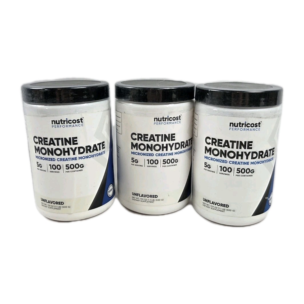Lot Of 3 Nutricost Pure Creatine Monohydrate 500 Gram 1.1 lb Powder Exp 2027