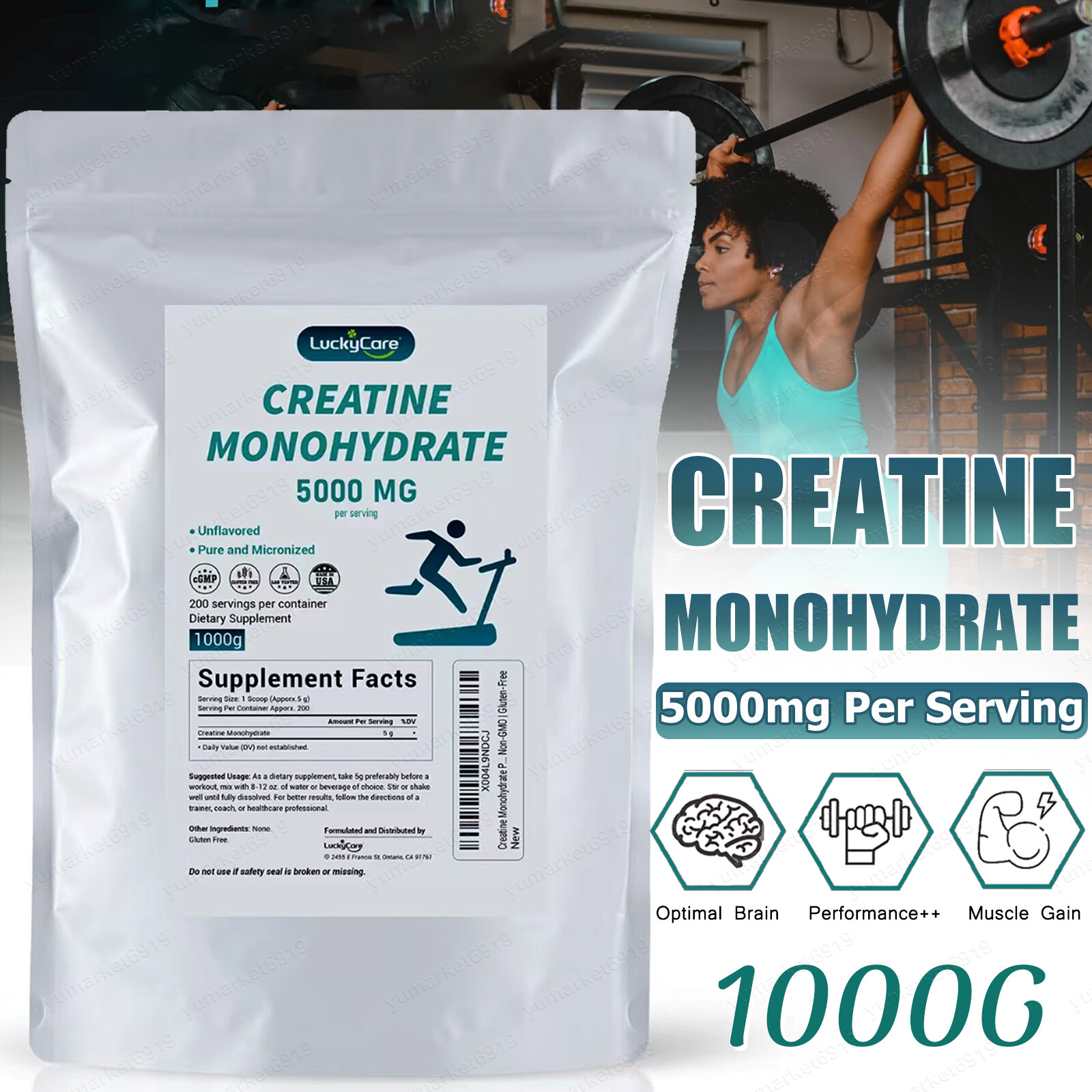 Supplements Creatine Monohydrate Powder 1000g – 5000mg Per Serving-200 Servings