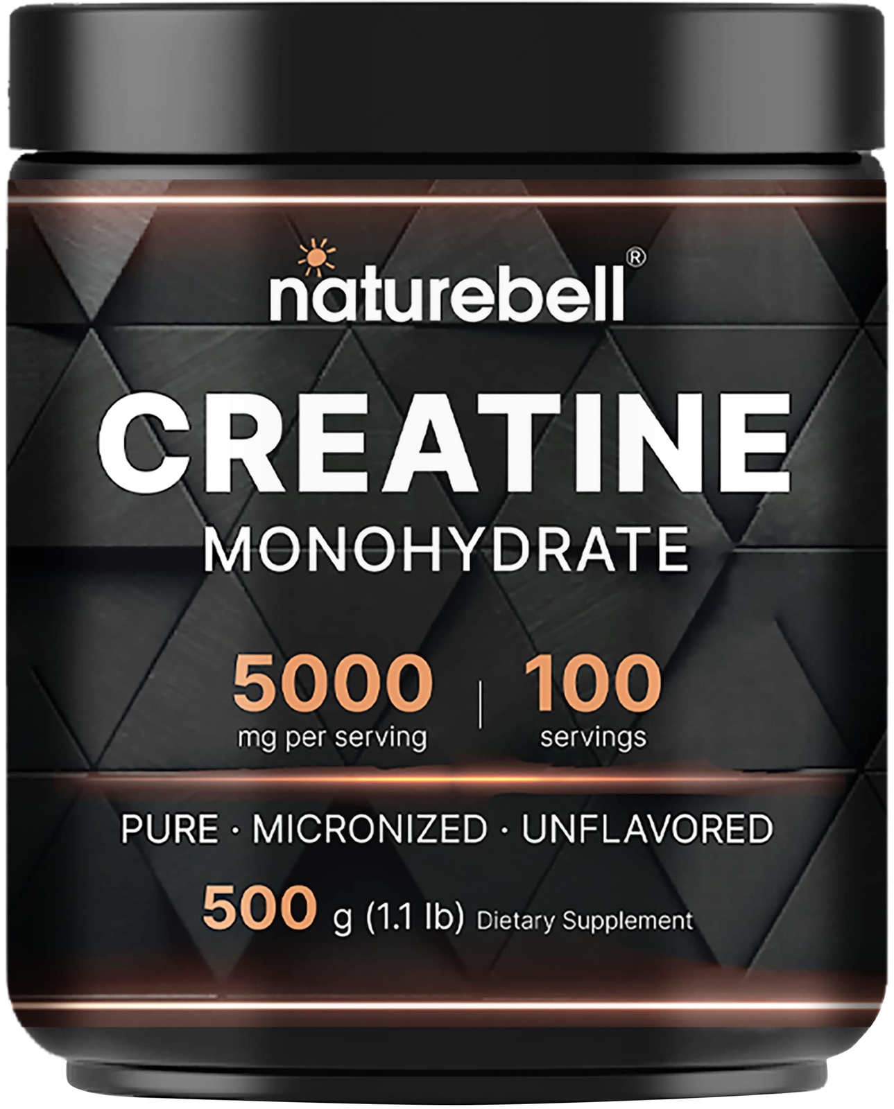 NatureBell Creatine Monohydrate Powder Unflavored 500 Grams 5000mg 100 Servi…