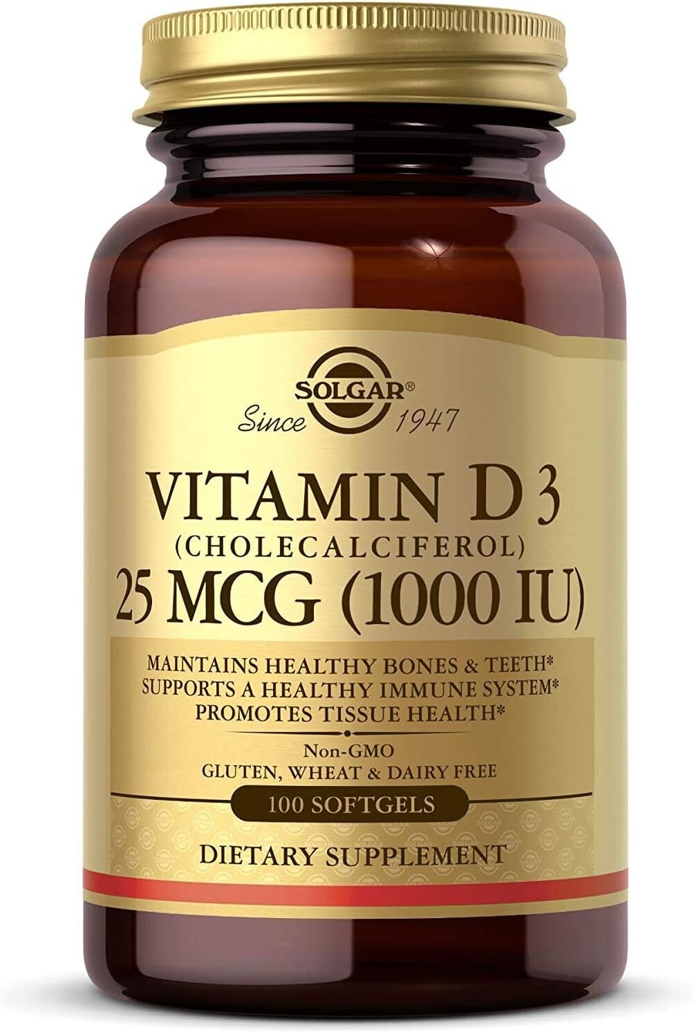Solgar, Vitamin D3 Cholecalciferol, 1000 IU, 100 Softgels (EXP:11/2025)