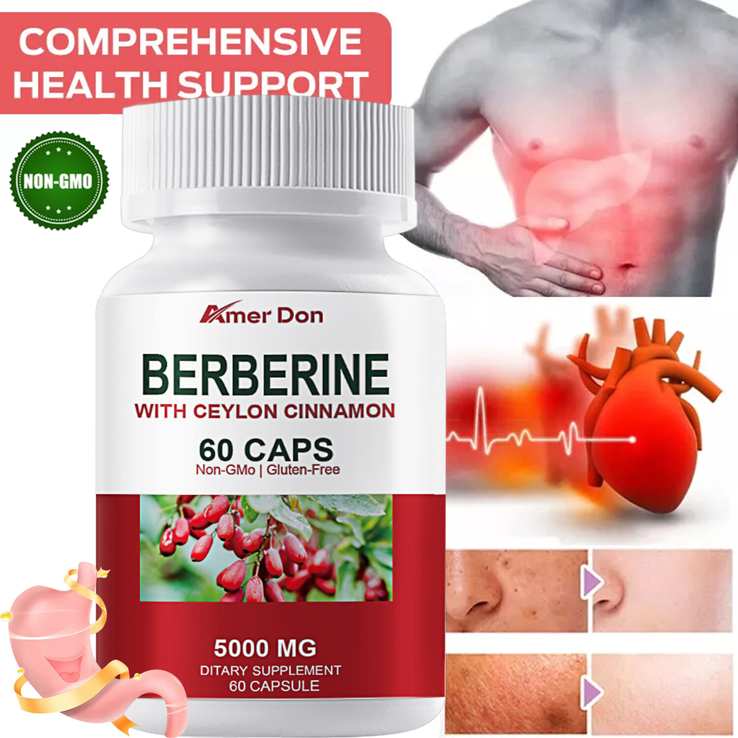 Berberine with Ceylon Cinnamon for Heart, Blood Sugar and Immune Health 60 Caps