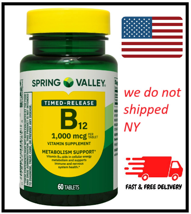 Spring Valley Timed-Release Vitamin B12 Tablets, 1,000 mcg, 60 Count