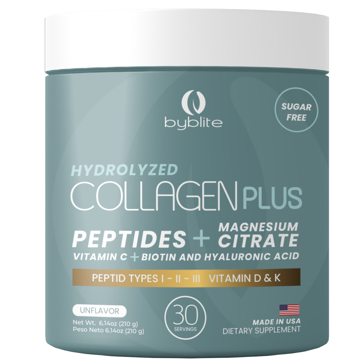 Byblite Hydrolyzed Collagen Powder/Magnesium Citrate/Hyaluronic Acid/Biotin
