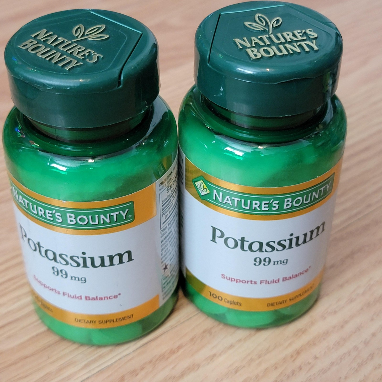 Nature’s Bounty Potassium 99 mg 100 Caplets Lot of 2 Dietary Supplement 2-Pack