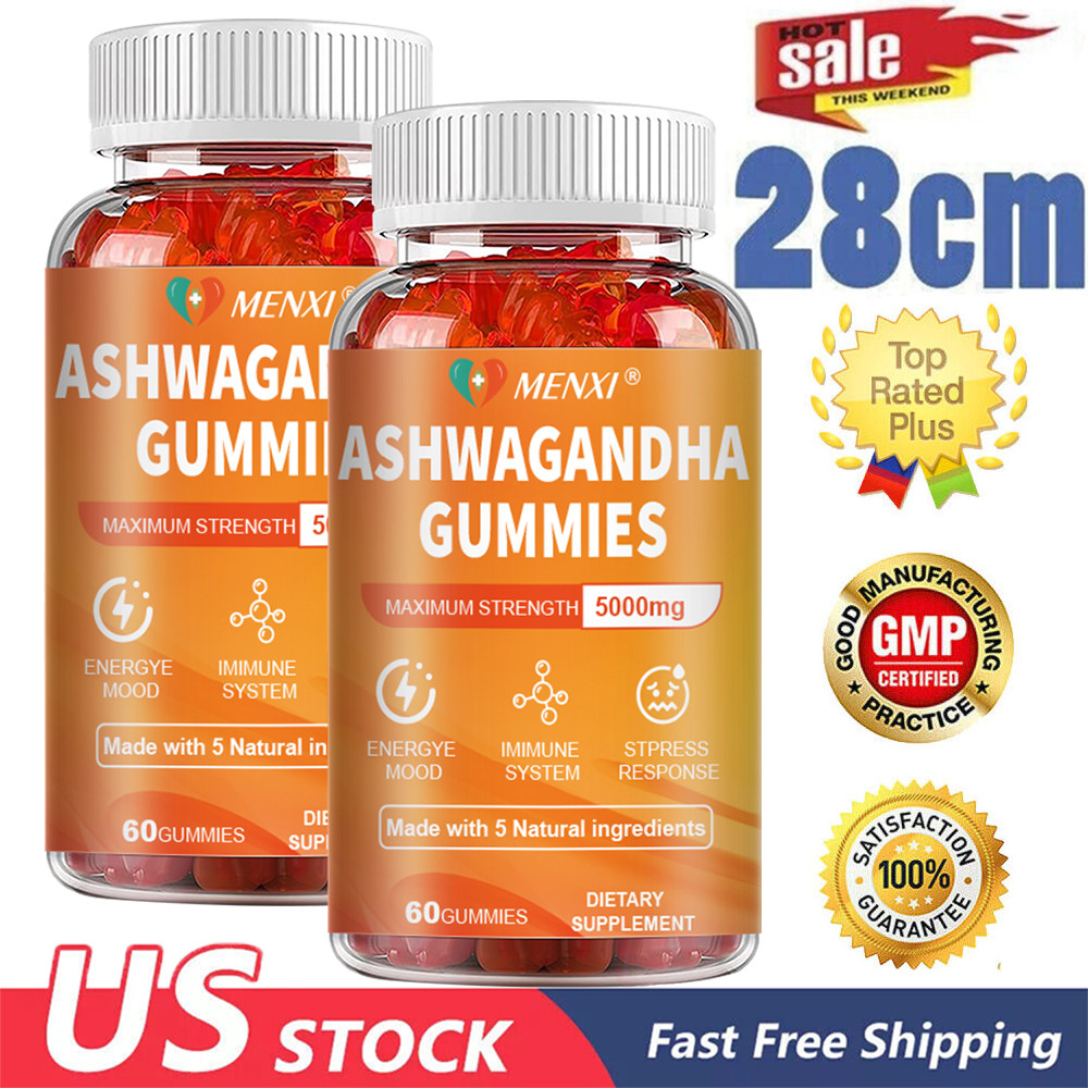 2PACK Organic Ashwagandha Gummies 5000mg Supplement W/ Black Pepper Root Powder