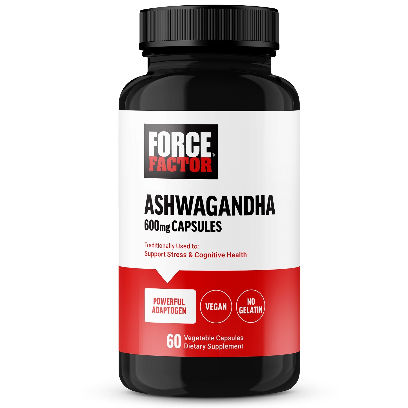 Force Factor Ashwagandha Supplements Made w/ 600mg Vegan Ashwagandha Powder 60ct