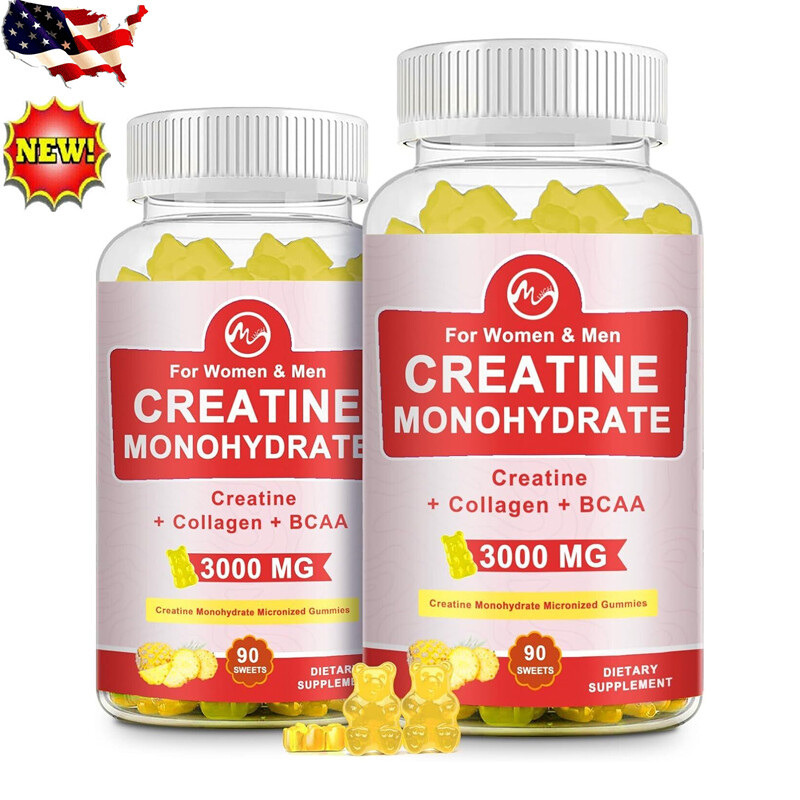 2x Creatine Monohydrate Gummies Pineapple FlavorEnergy Boost Improve Muscle Muss