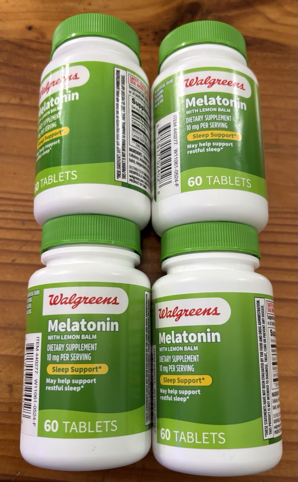 Lot of 4 Bottles of Walgreens Melatonin 60 Tablets Each  10mg =240 Tab. Free S+H