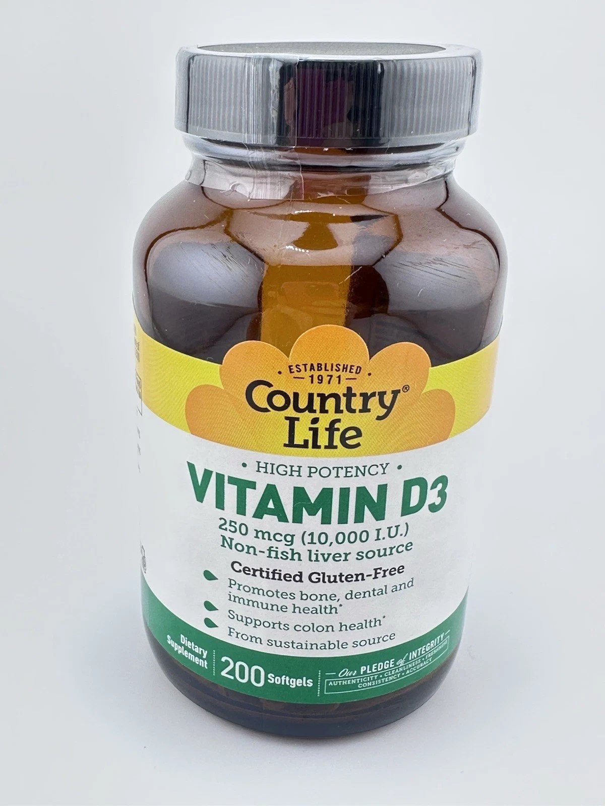 Country Life Vitamin D3 125 mcg 5,000 IU 200 Softgels Gluten Free EXP 8/2026