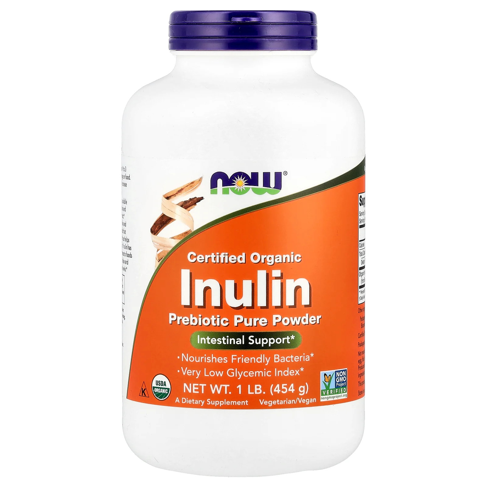 Certified Organic Inulin, Prebiotic Pure Powder, 1 lb (454 g)