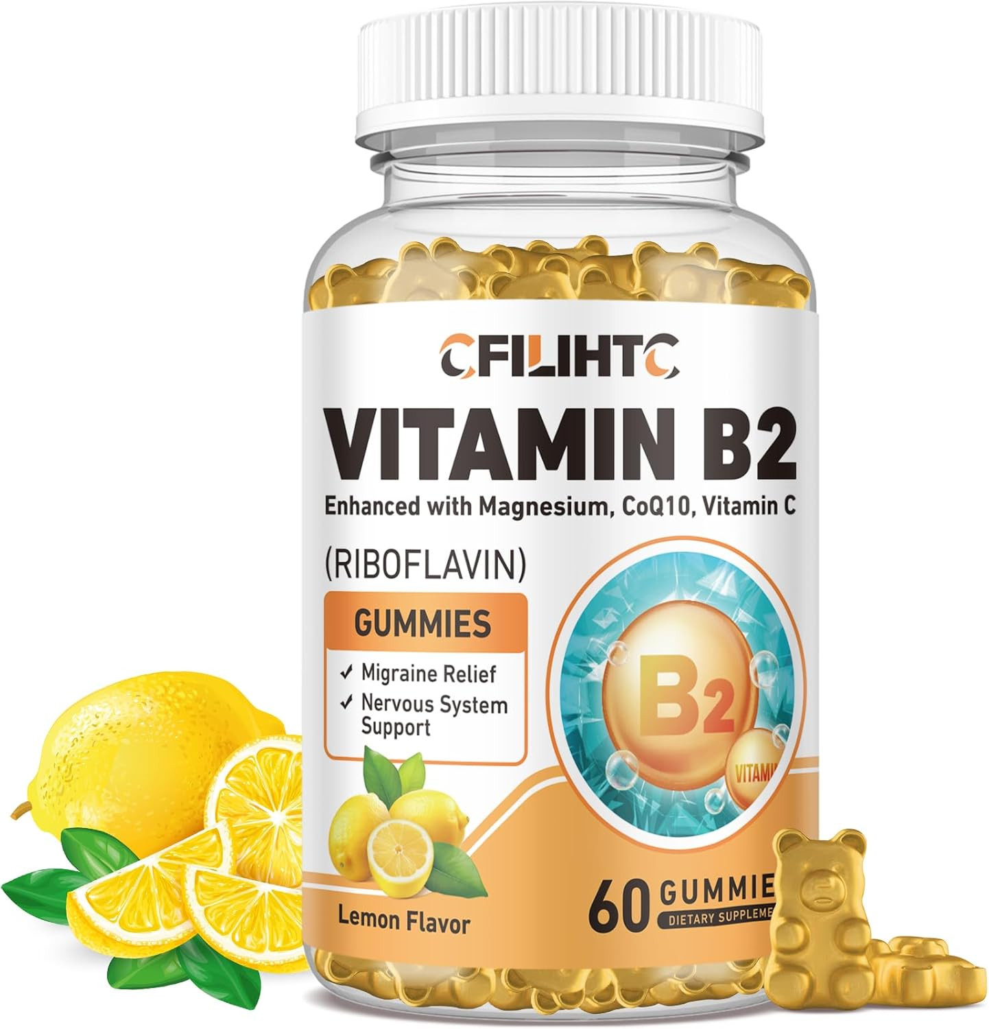 Vitamin B2 Gummies Riboflavin 400mg Supplement for Kids & Adults – Magnesium …