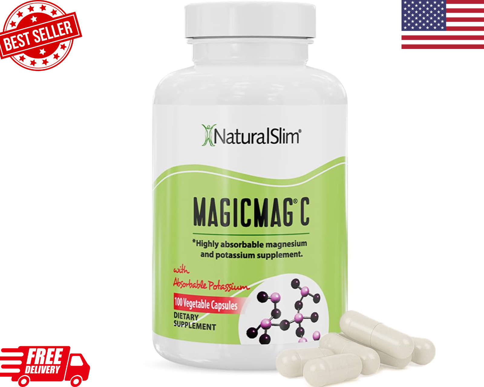 NaturalSlim Potassium Magnesium Supplement 100 Capsules 100 Count (Pack of 1)