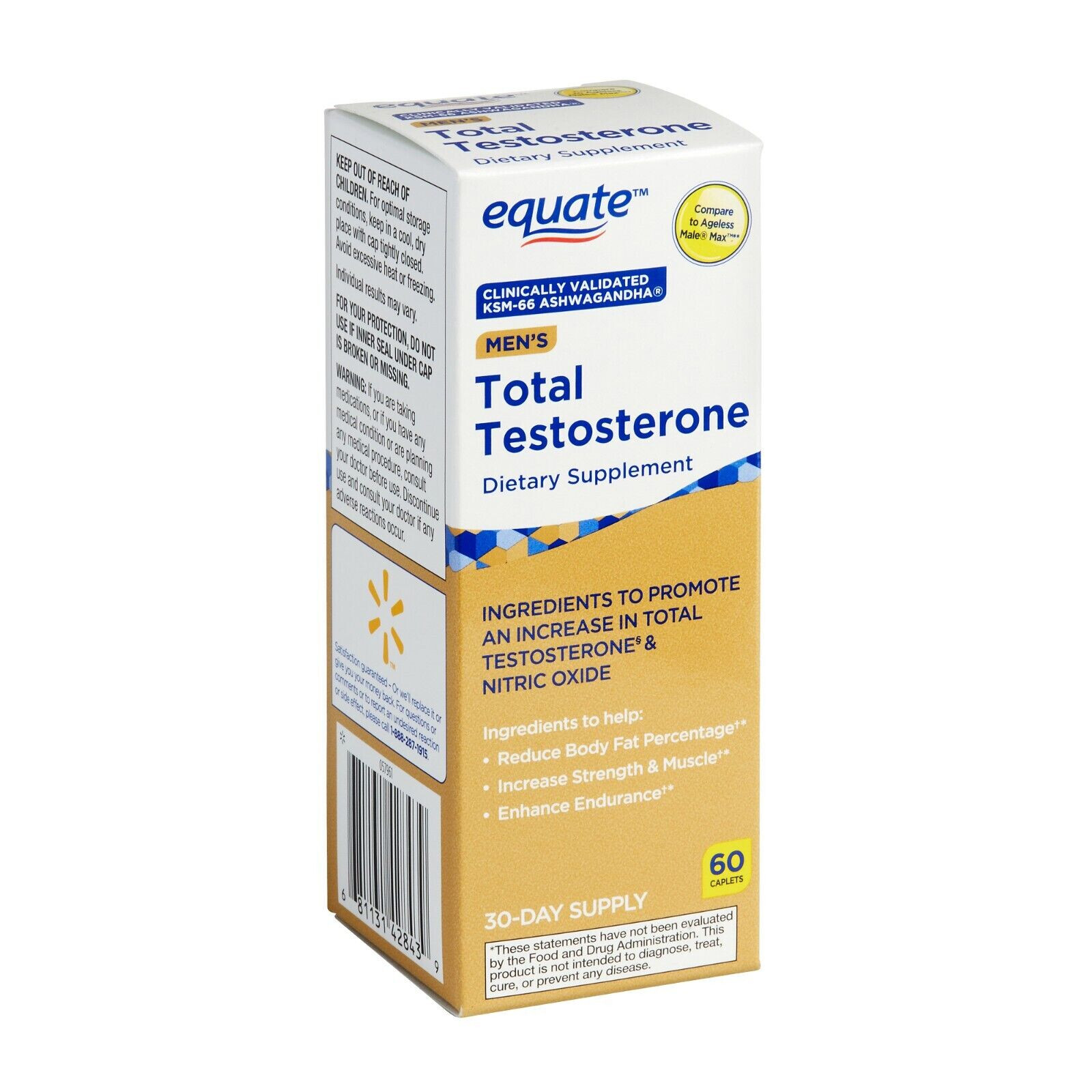 Equate Men’s Total Testosterone with KSM-66 Ashwagandha 60 Count EXP: 8/31/26 U7