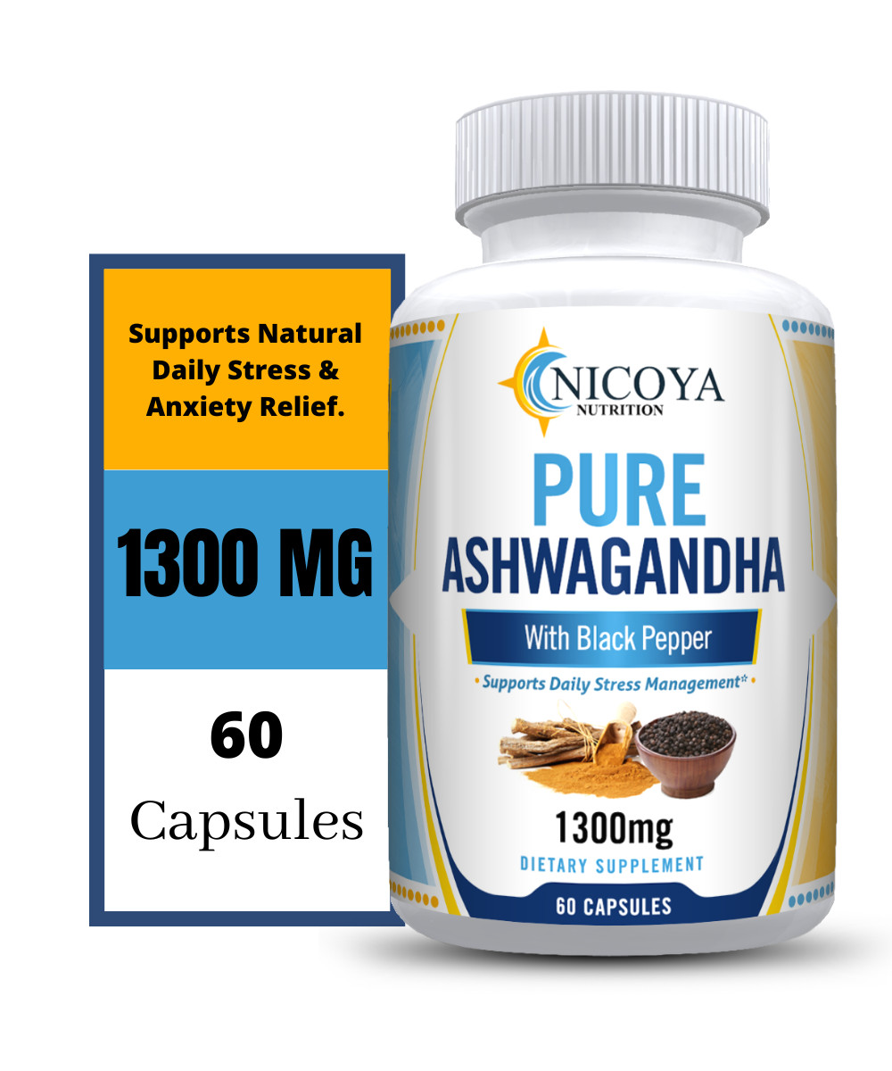 Organic Ashwagandha W/Black Pepper, Natural Anti-Anxiety & Stress Relief 1300mg