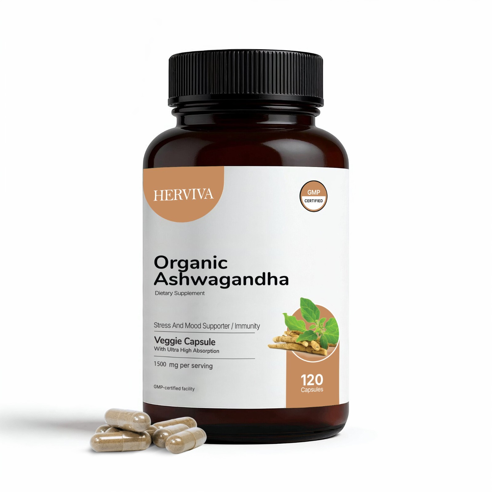 Herviva Organic Ashwagandha Extract Capsules – 1500mg