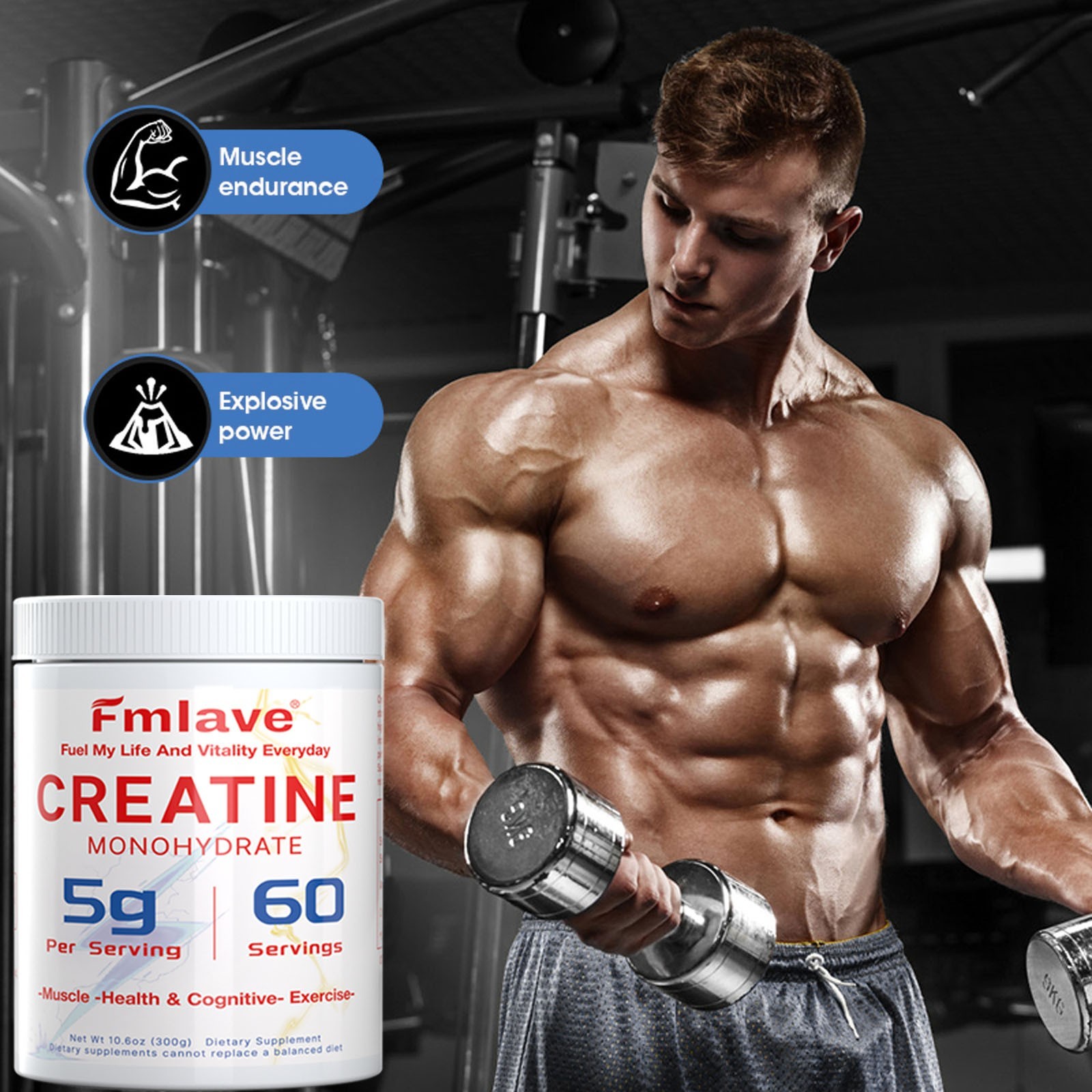 Micronized Creatine Monohydrate Powder 300g, 60 Servings, Unflavored Creatine US