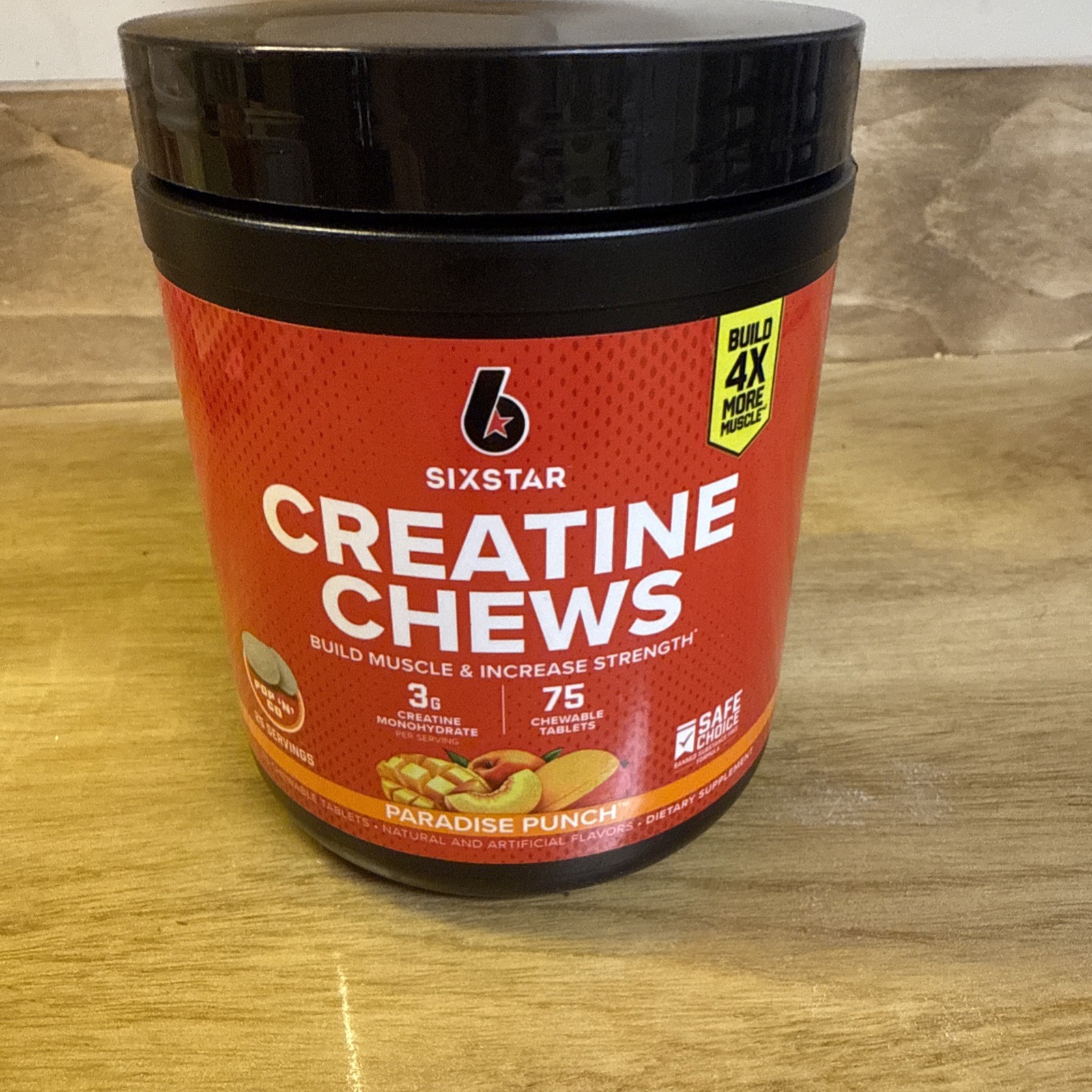 Six Star Pro Nutrition Creatine 3g Chews, Paradise Punch, 75 Count Exp 6/27
