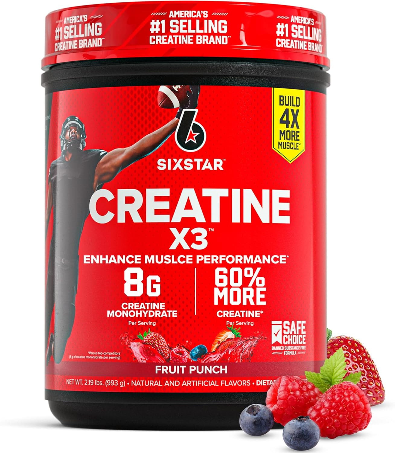Creatine Monohydrate X3 Fruit Punch Powder – 8,000mg Creatine + BCAA 30 Servings