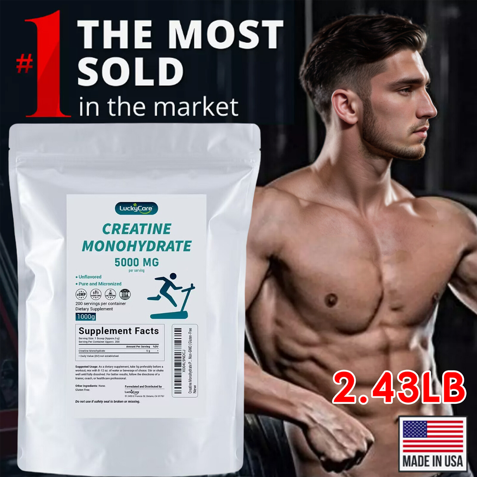 Creatine Monohydrate Powder 5000mg – Creatine Monohydrate Bodybuild 200 Servings